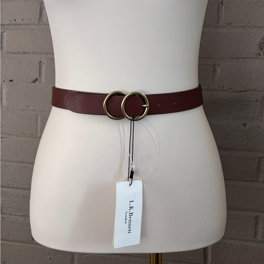 LK Bennett  NWT brown leather Belt with Dual Gold Rings XL